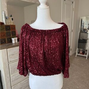 VENUS Red Sequin 3/4 Sleeve Blouse